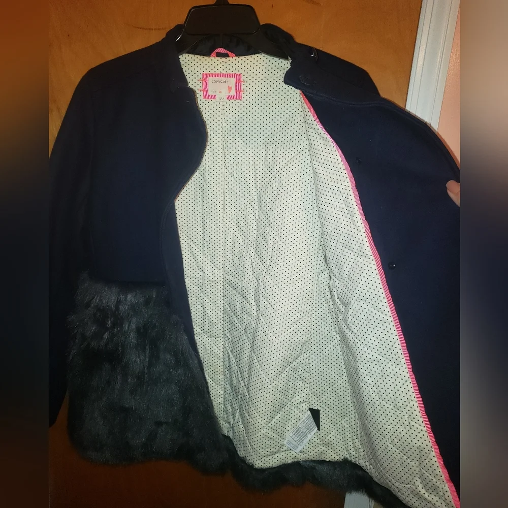 Crewcuts Navy Wool and faux fur peacoat